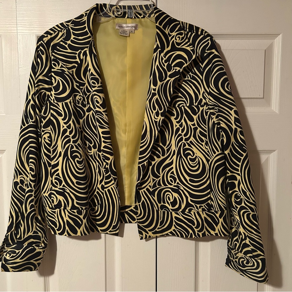 Chico's Black and Yellow Swirl Pattern Jacket